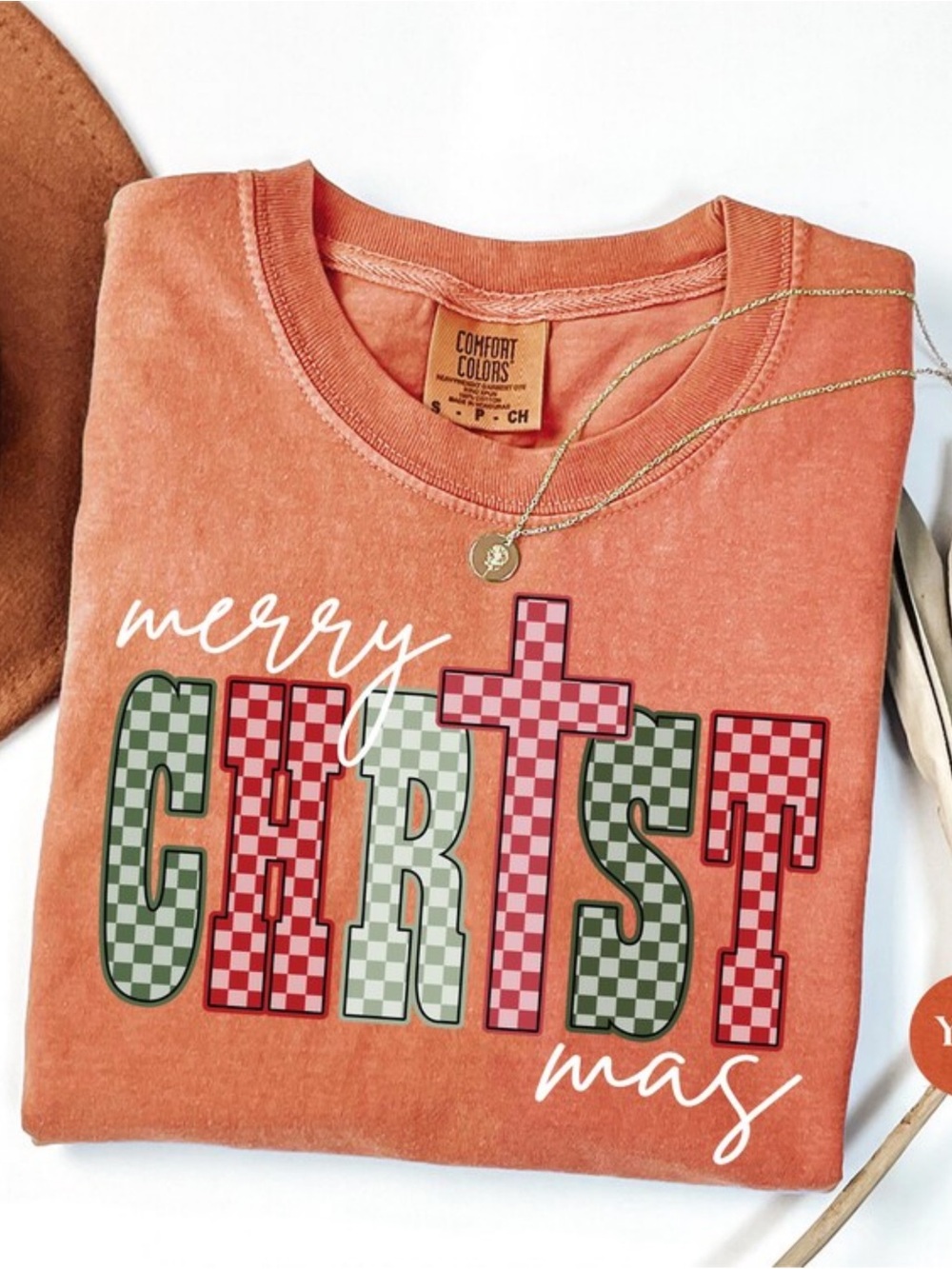 Comfort Colors Yam 'Merry Christmas' Checkerboard Graphic Tee